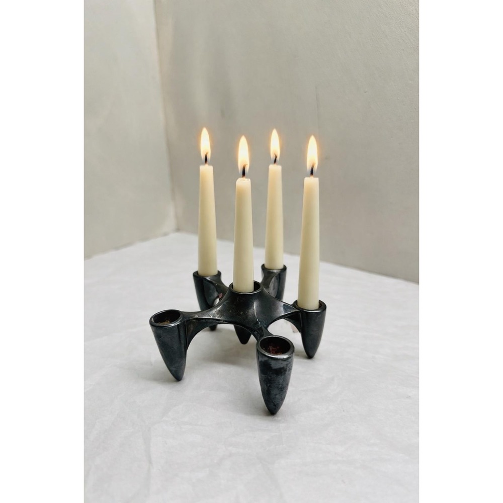MCM Silverplated Atomic Mini Taper Candle Holder Ring 6 Hole Gorham Silver 4.5x2 - Picture 1 of 6